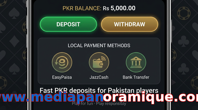 Deposit and withdrawal screen with PKR methods